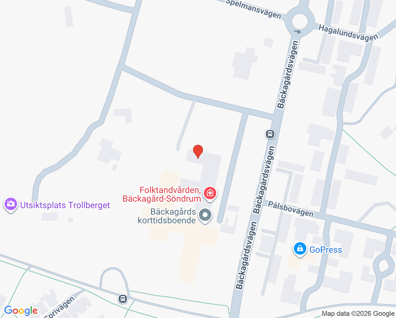 Karta till Läkarmottagningen Bäckagård, Halmstad