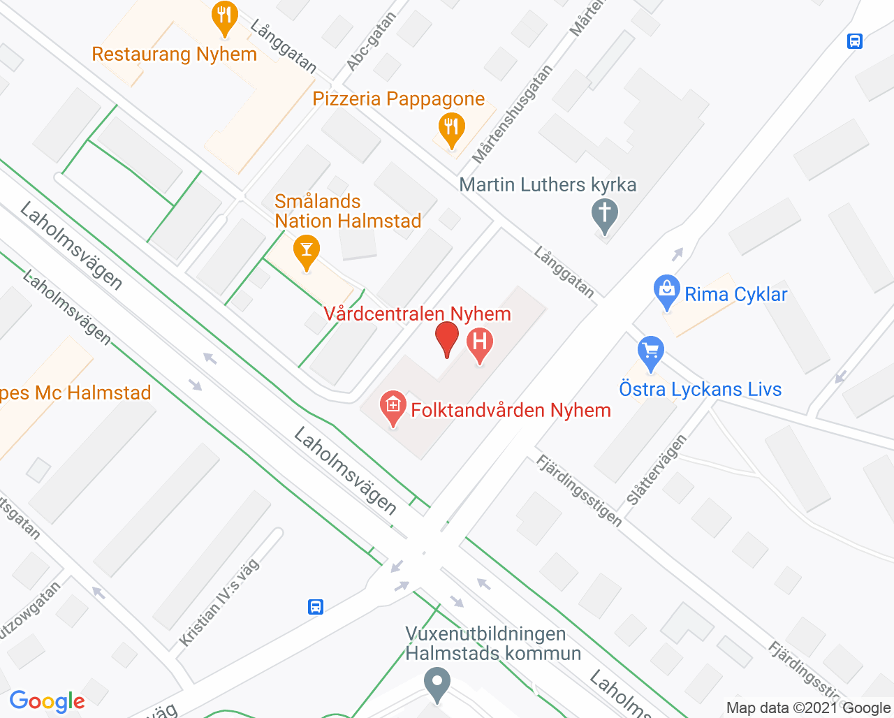 Karta till Distriktssköterskemottagningen Nyhem, Halmstad