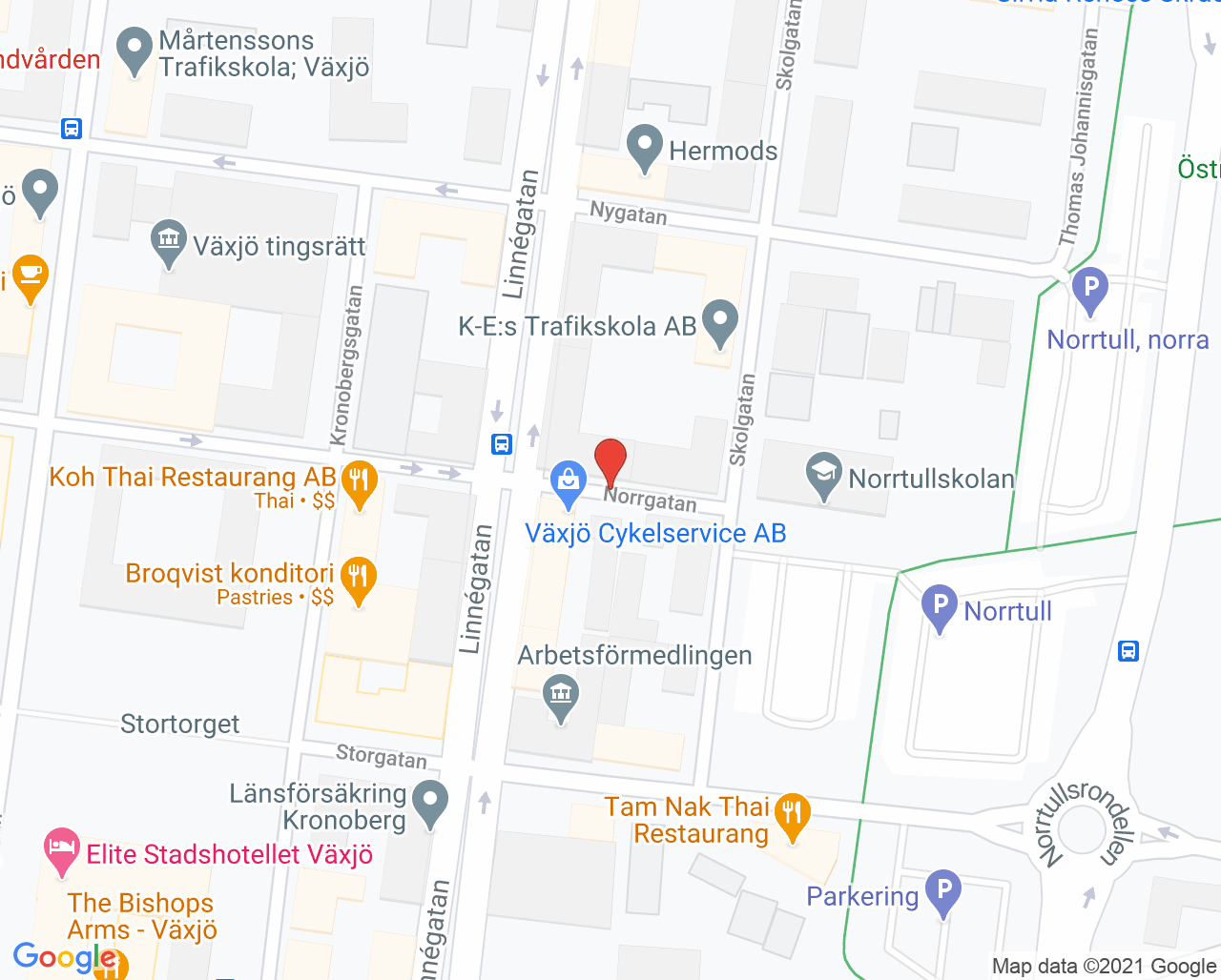 Karta till Integrerad missbruks och beroendemottagning Norrgatan, Växjö
