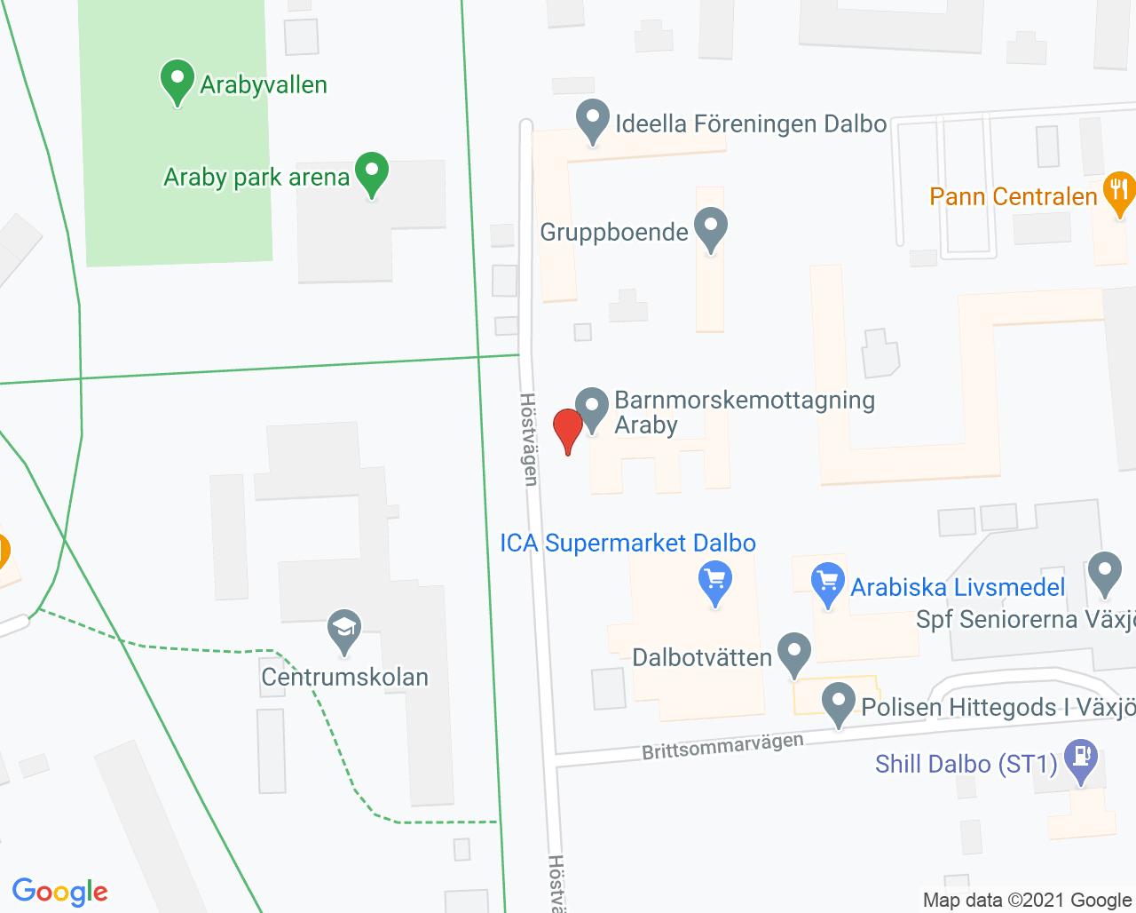 Karta till Barnmorskemottagningen Araby familjecenter, Växjö