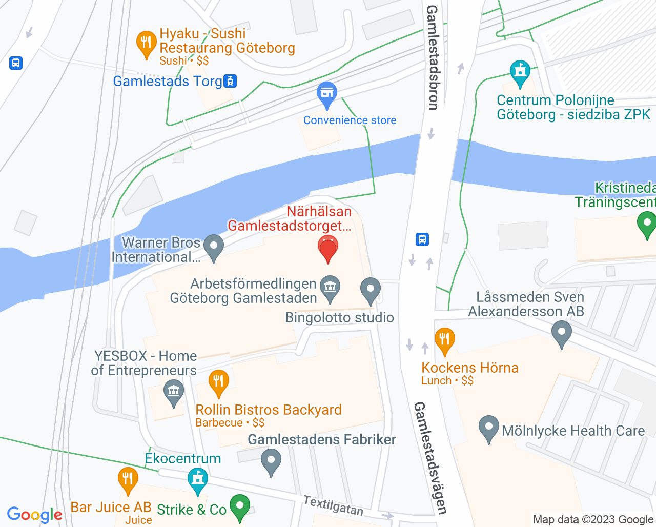 Karta till Närhälsan Gamlestadstorget rehabmottagning, Göteborg