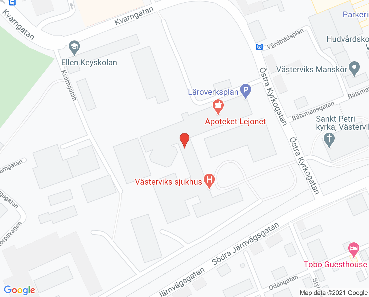 Karta till Mammografienheten Västervik