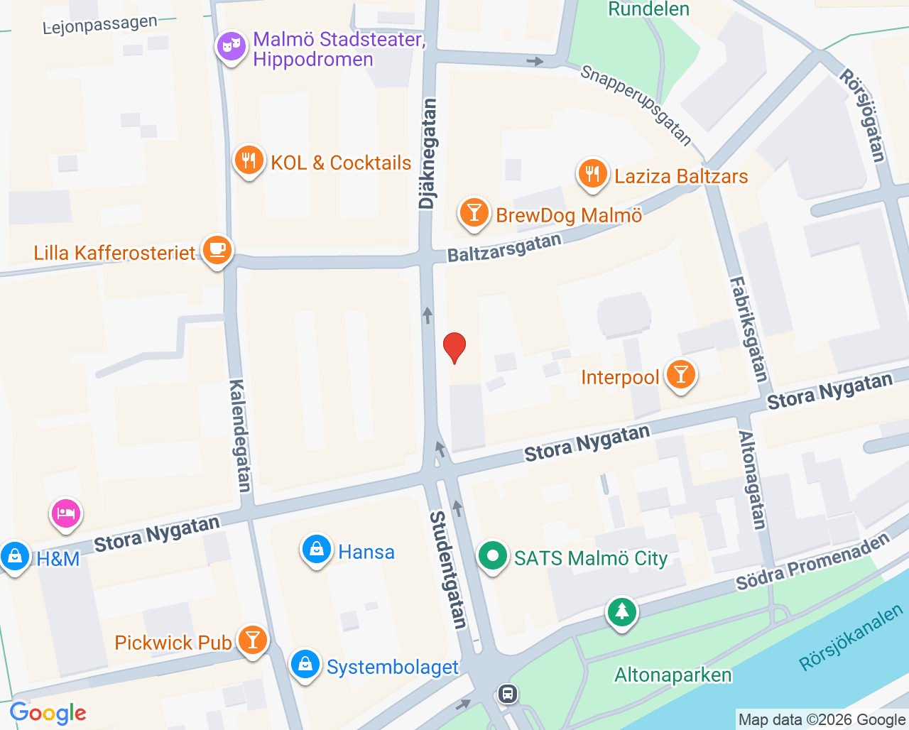 Karta till Synsam Malmö Djäknegatan