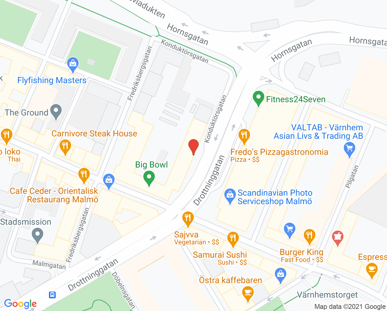 Karta till Vuxenpsykiatrimottagning psykos Drottninggatan Malmö