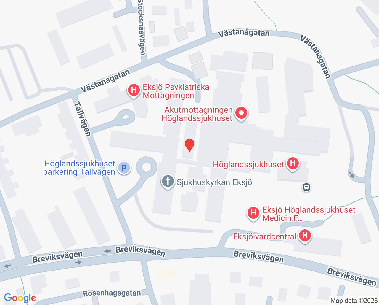 Karta till Blodcentralen Höglandssjukhuset Eksjö