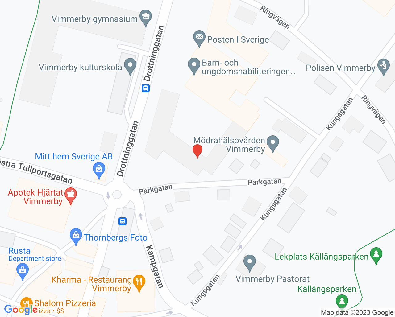 Karta till Barn- och ungdomshabiliteringen Vimmerby