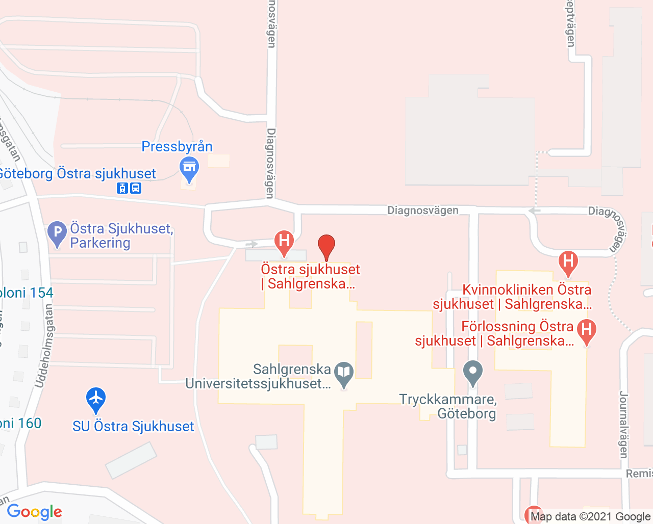 Karta till Fysioterapi Östra, Göteborg