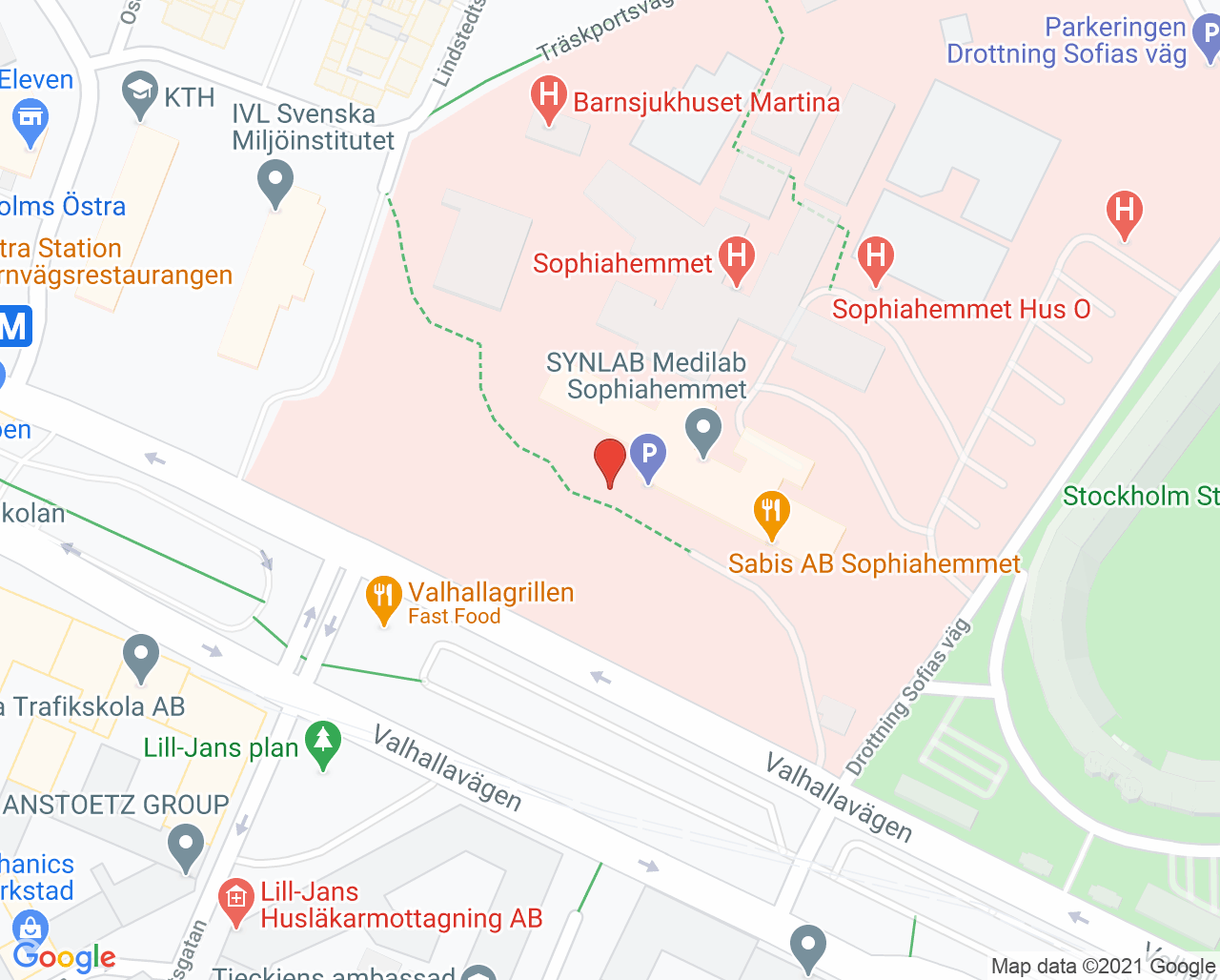 Karta till Sophiahemmet Sjukhus