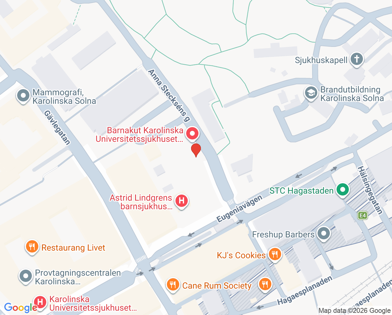 Karta till Intensivakut Solna, Karolinska Universitetssjukhuset