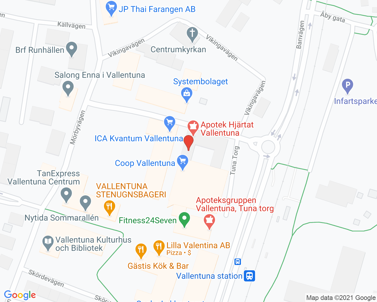 Karta till Synsam Vallentuna