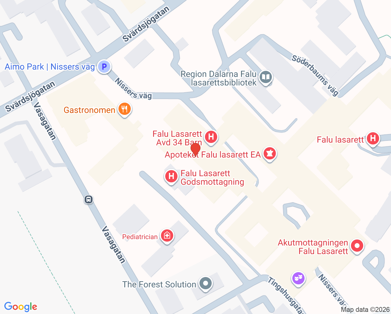 Karta till Palliativt team Falun, Falu lasarett