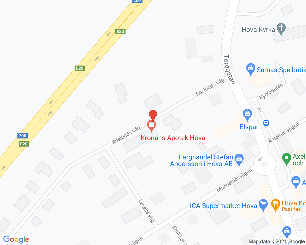 Karta till Närhälsan Gullspång barnavårdscentral - Hova, Hova