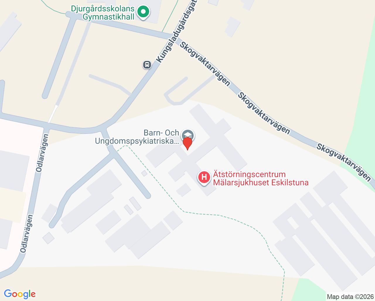 Karta till Barn- och ungdomspsykiatriska mottagningen Mälarsjukhuset, Eskilstuna