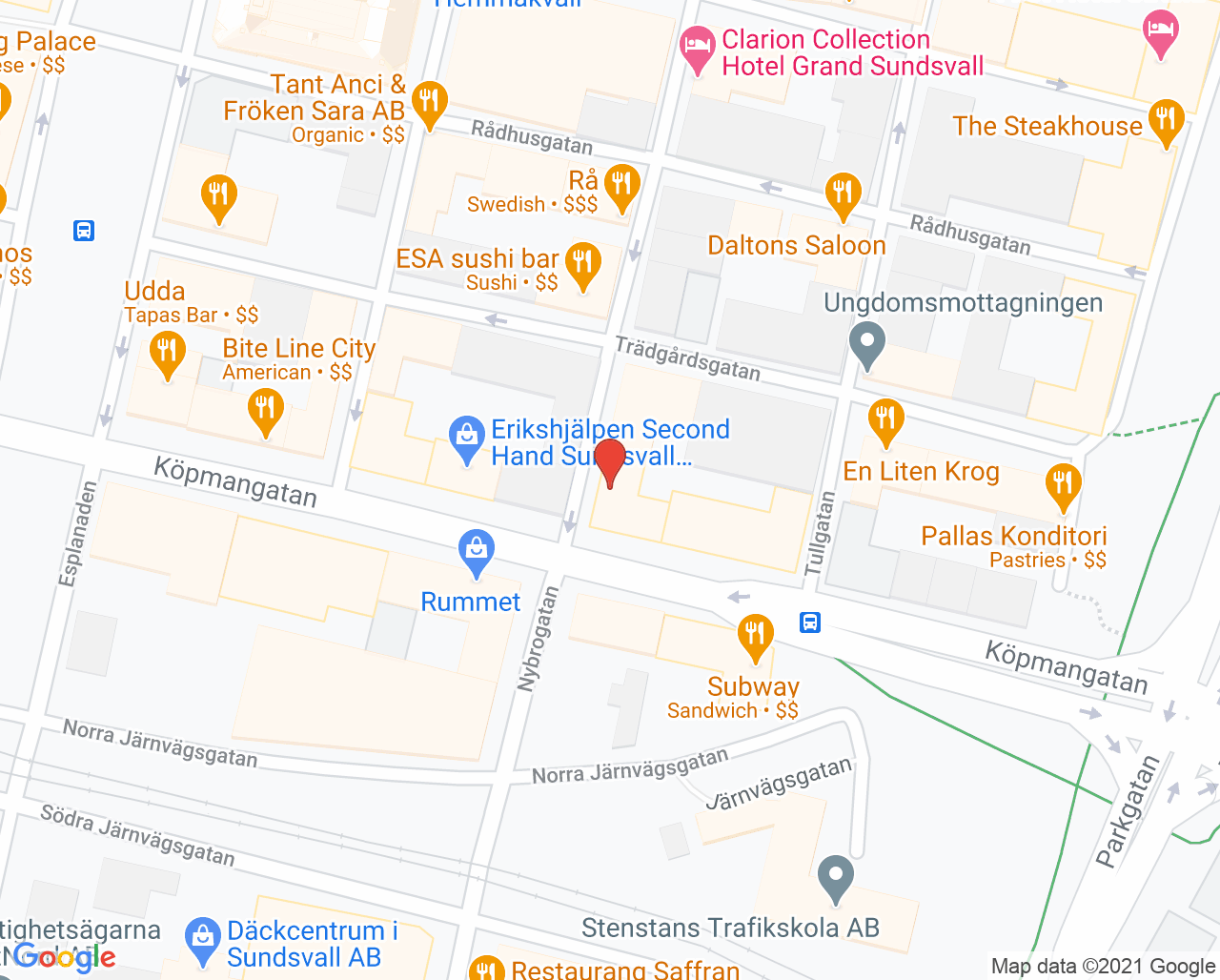 Karta till Tandläkare Cecilia Skånvik, Sundsvall