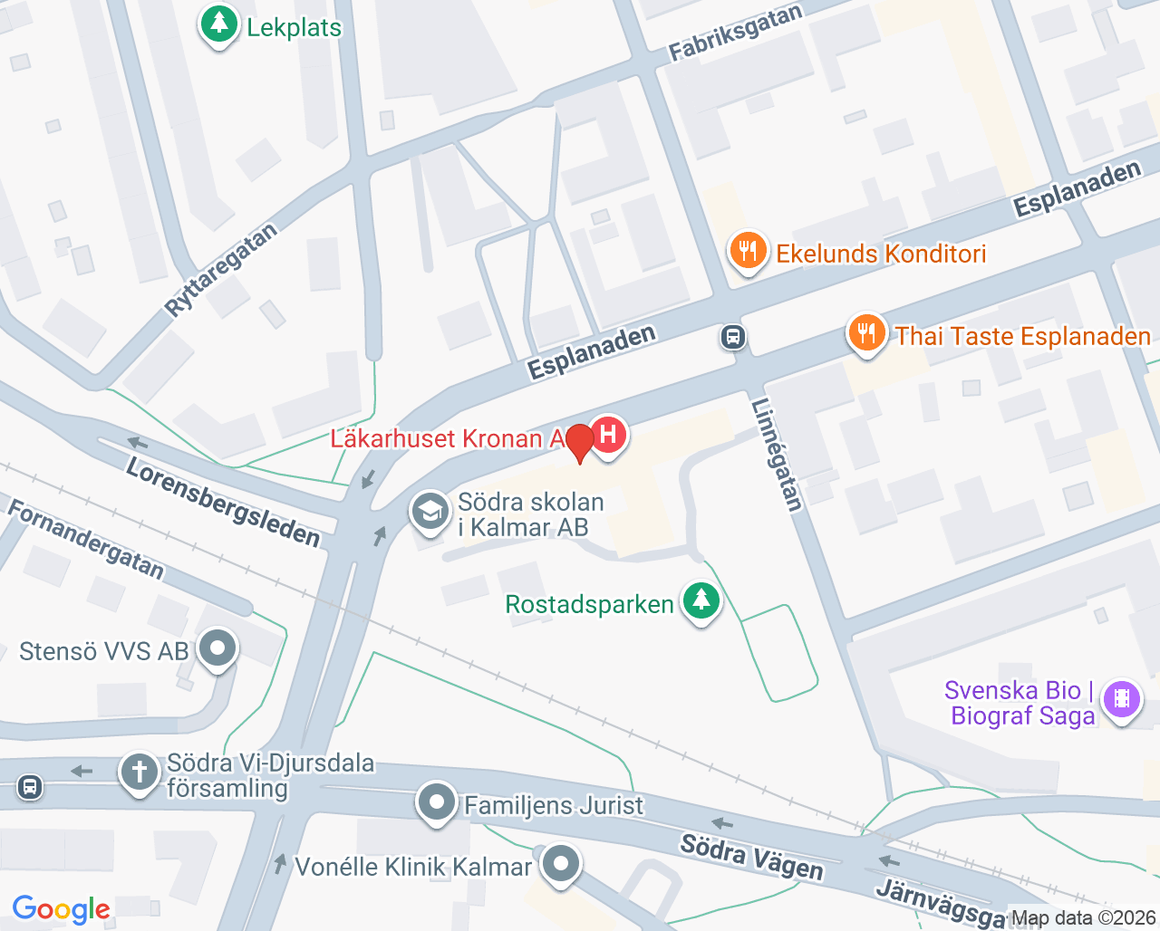 Karta till Läkarhuset Kronan Kalmar