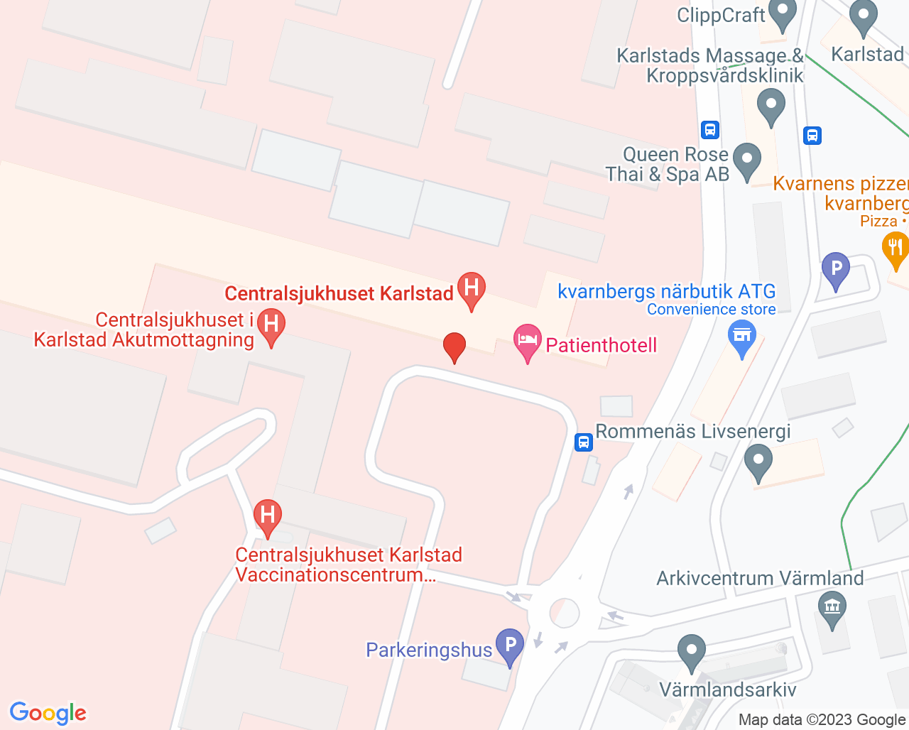 Karta till Hudmottagningen Centralsjukhuset Karlstad