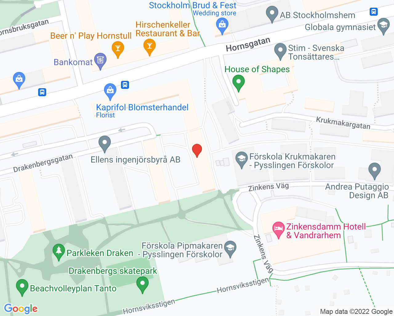 Karta till Drakenbergskliniken Johan C Bäck, Stockholm