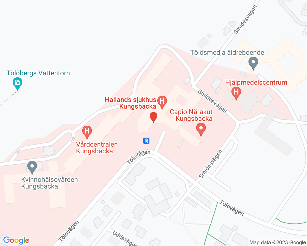Karta till Hallands sjukhus Kungsbacka