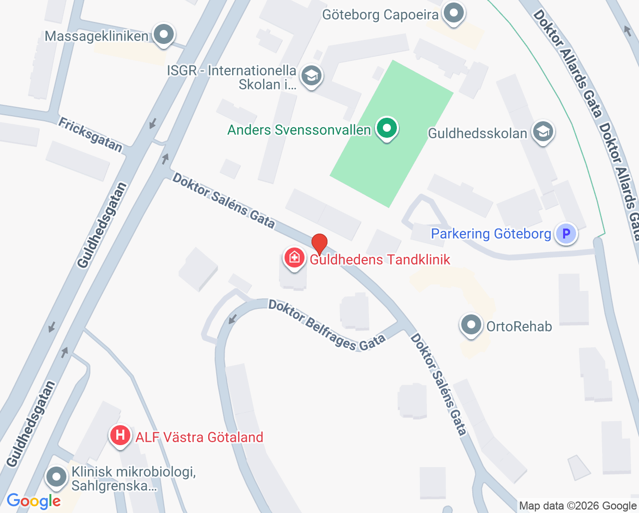 Karta till Tandläkare Margita Larsson, Göteborg