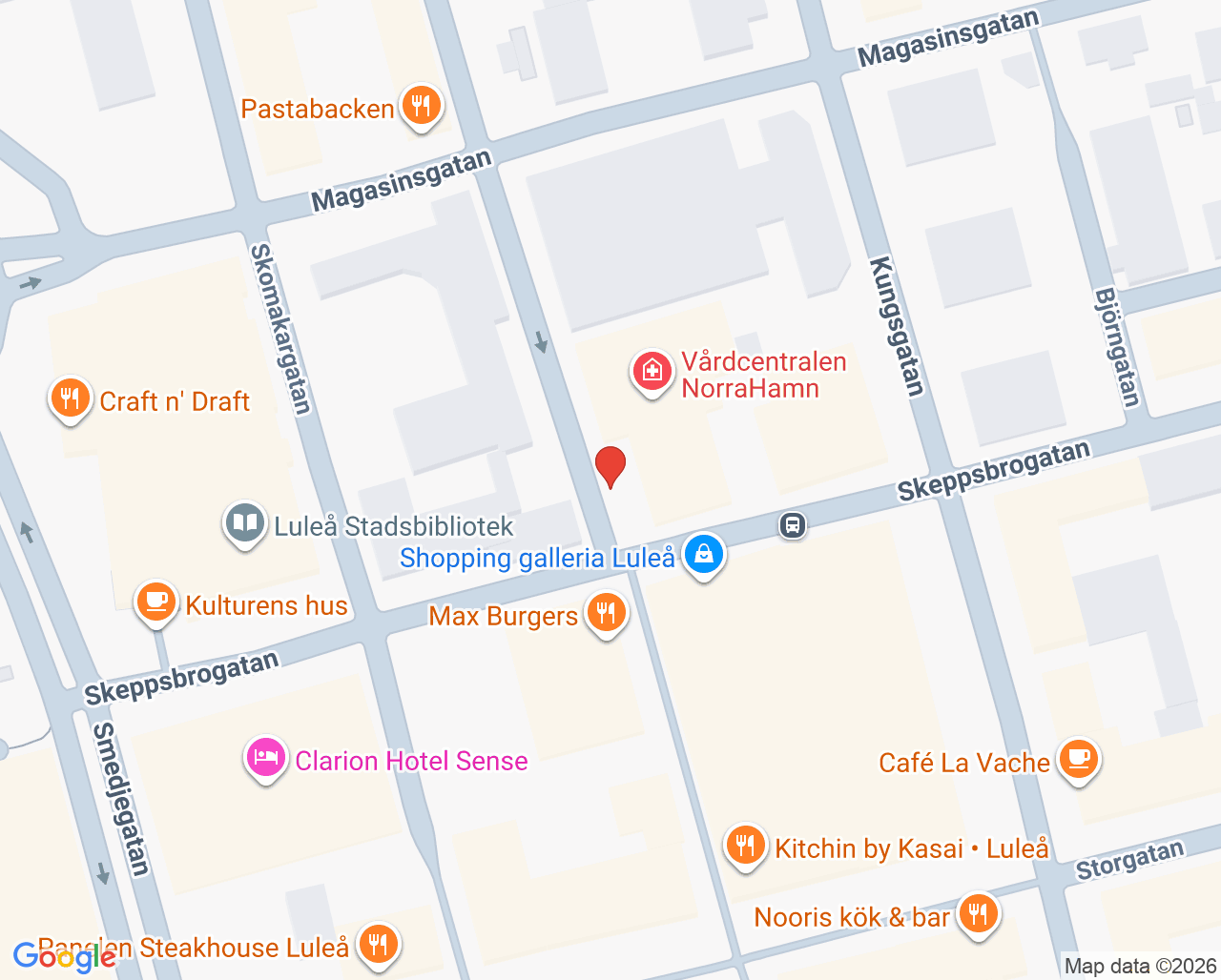 Karta till Ungdomsmottagningen Luleå