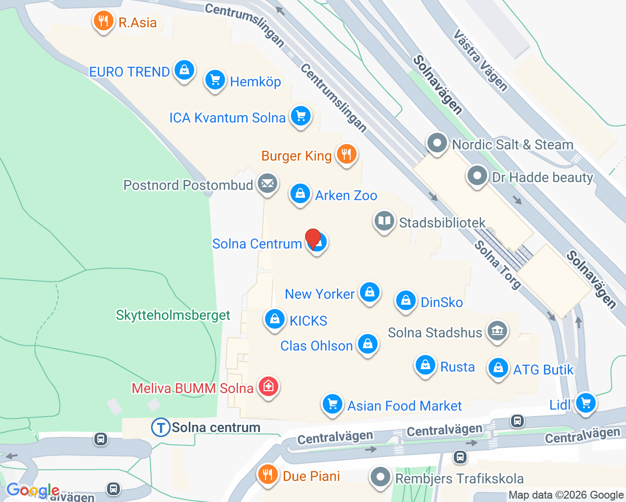 Karta till Meliva vårdcentral Solna