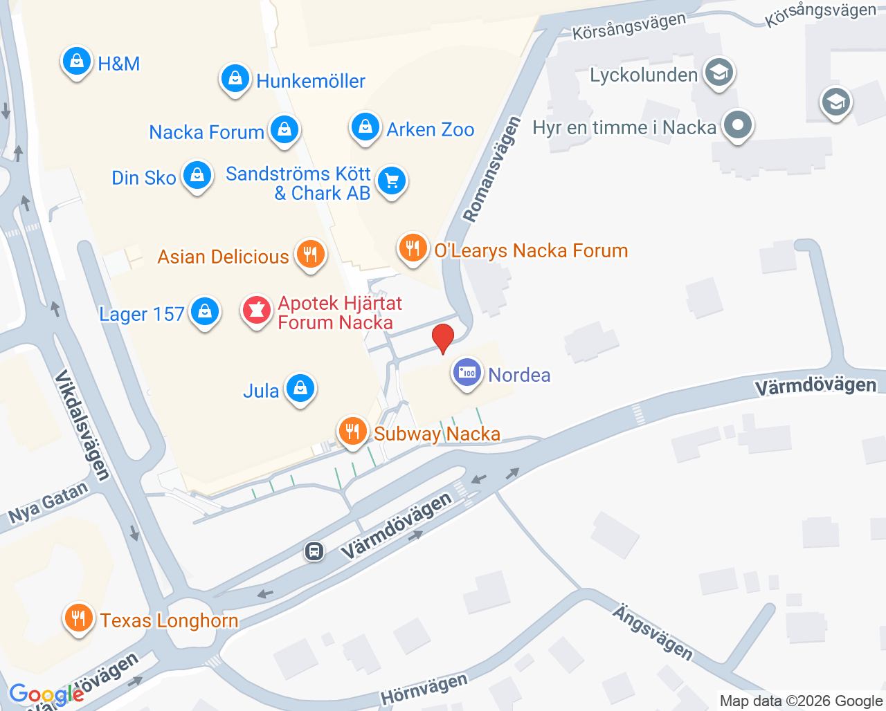 Karta till Nacka Forum vårdcentral