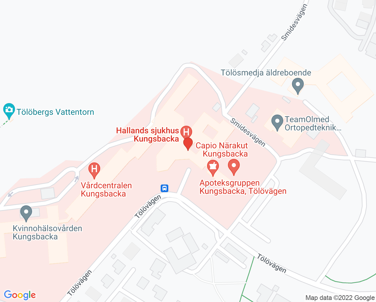Karta till Psykosociala mottagningen Vårdcentralen Kungsbacka