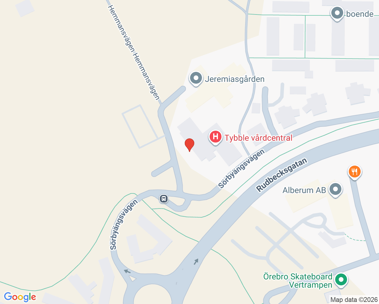 Karta till Tybble vårdcentral, Örebro