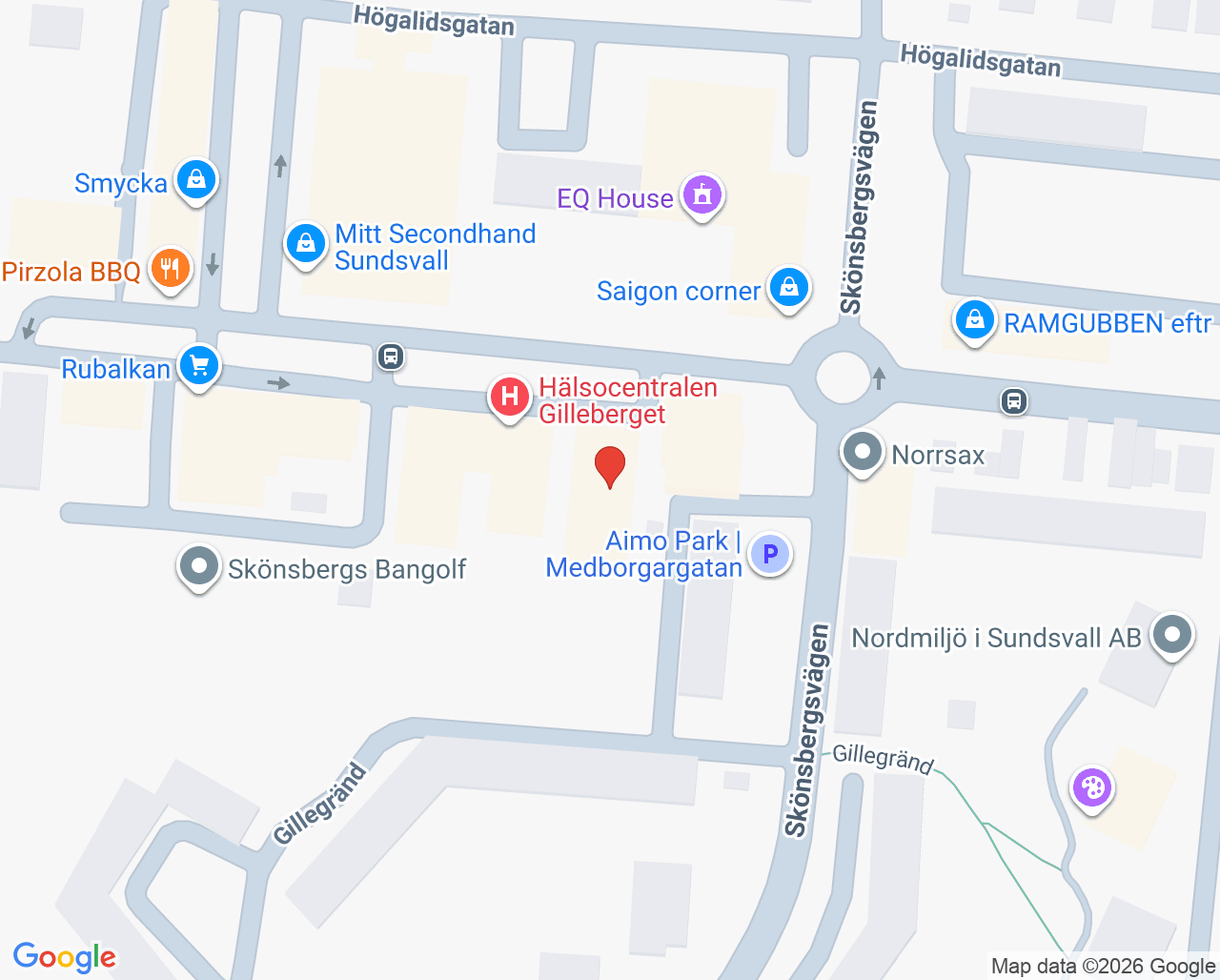 Karta till Hälsocentralen Gilleberget