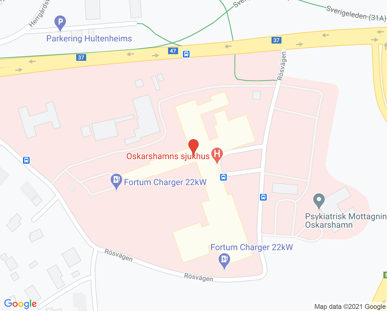 Karta till Ortopedavdelning 8 Oskarshamn