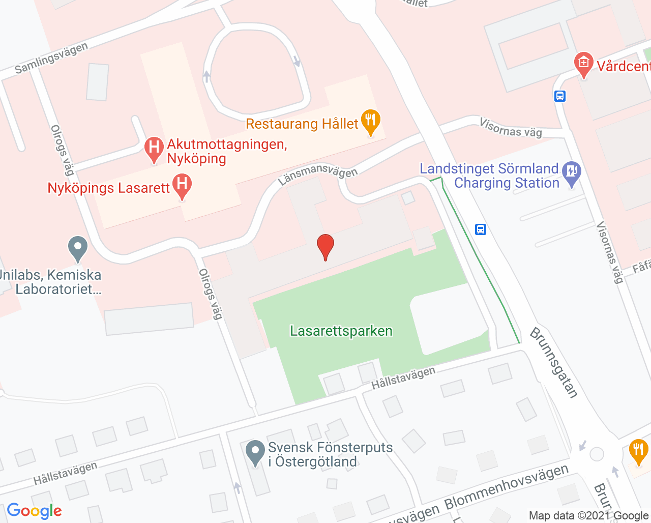 Karta till Öron- näsa- halsmottagningen Nyköpings lasarett, Nyköping