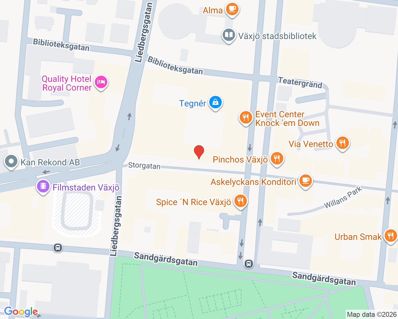 Karta till Synsam Växjö Tegnér