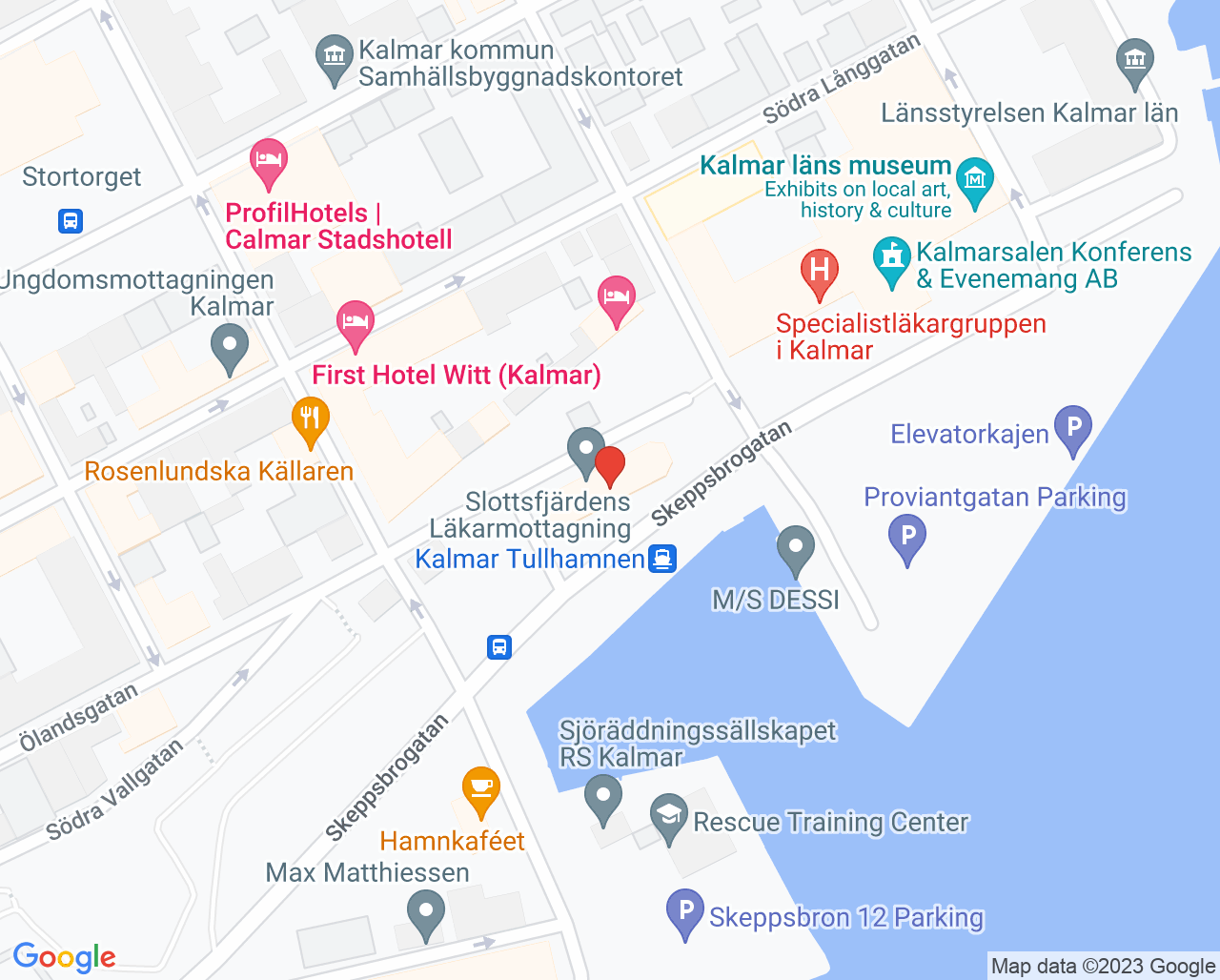 Karta till Slottsfjärdens läkarmottagning Kalmar