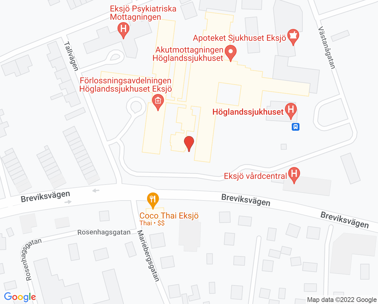 Karta till Röntgen Höglandssjukhuset Eksjö