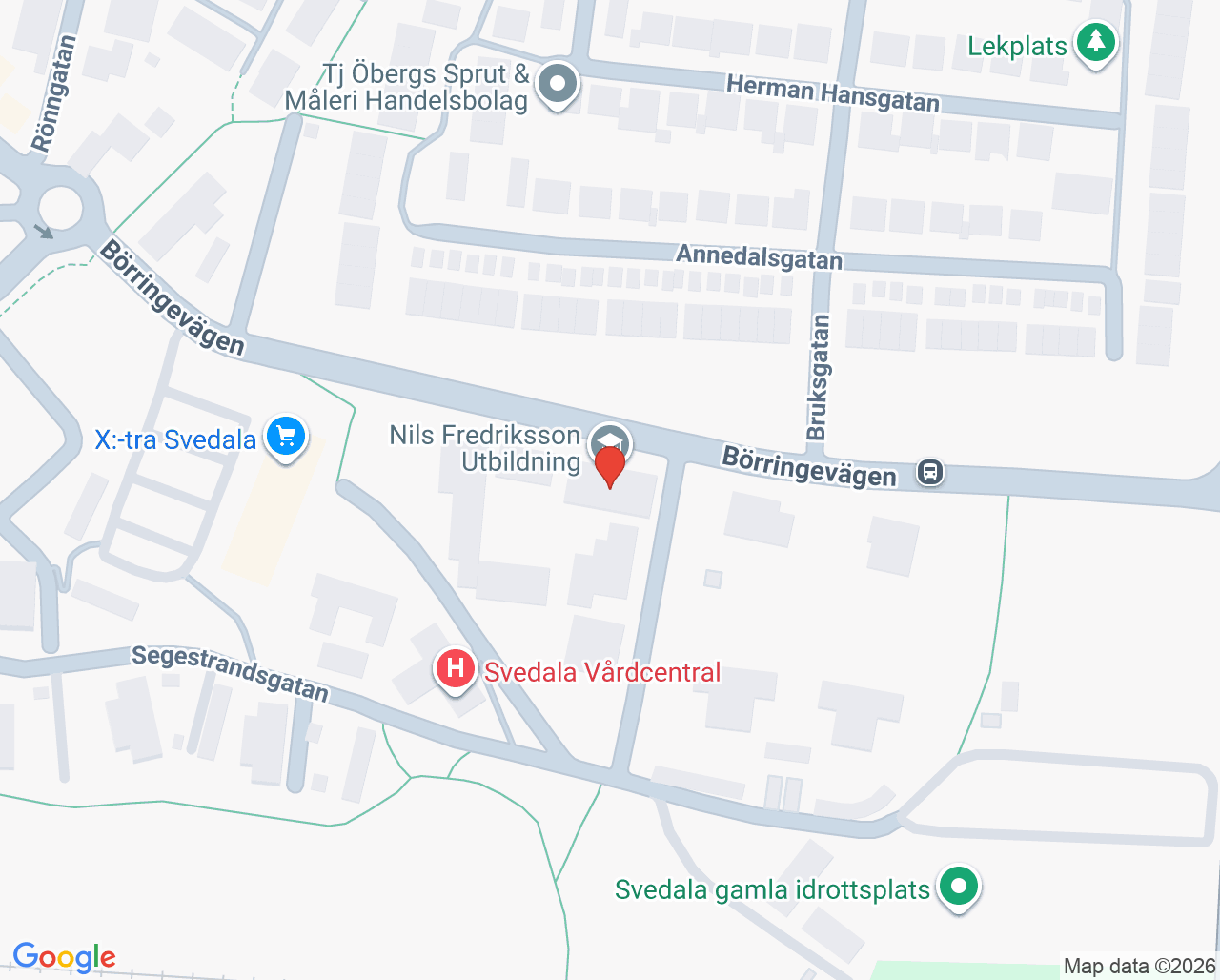 Karta till Nils Fredriksson utbildning, Svedala