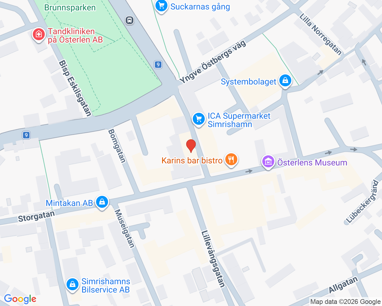 Karta till Lillevångs Tandläkeri, Simrishamn