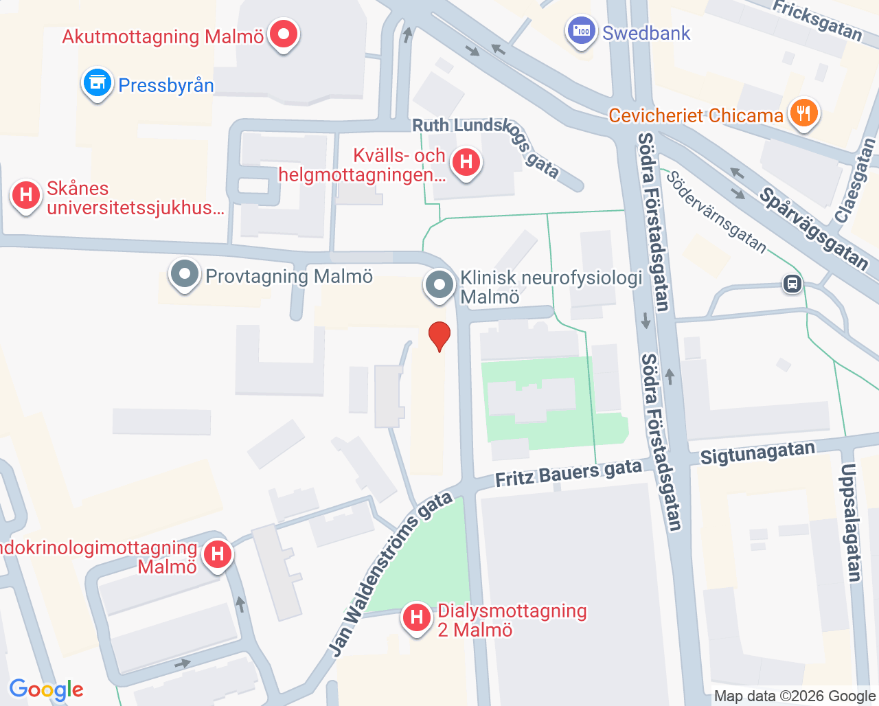 Karta till Vuxenpsykiatrimottagning 5 Laro Malmö