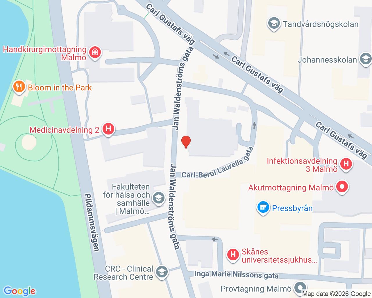 Karta till Vuxenpsykiatrimottagning hjärnstimulering Malmö