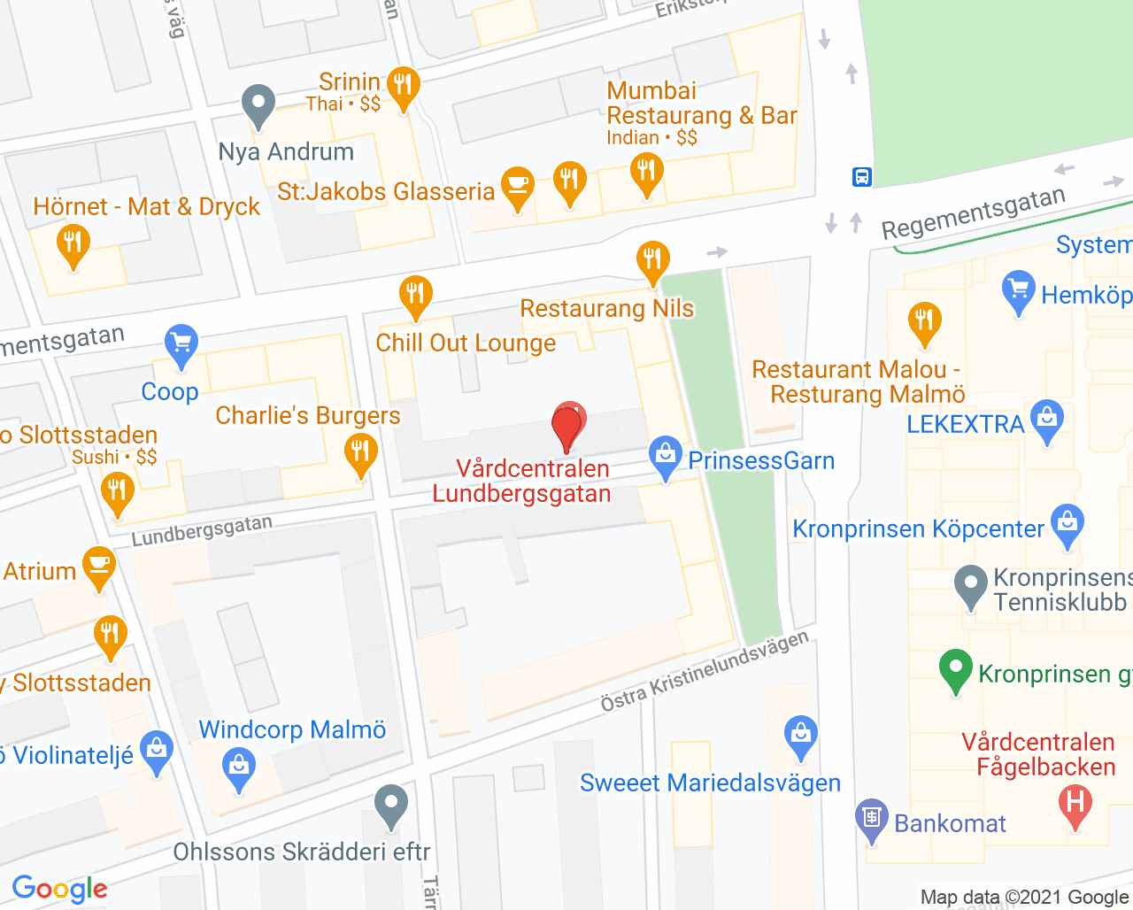 Karta till Vårdcentralen Lundbergsgatan