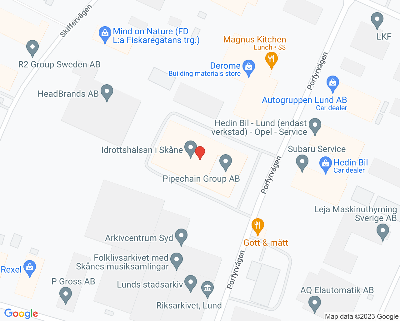 Karta till Idrottshälsan i Skåne, Lund