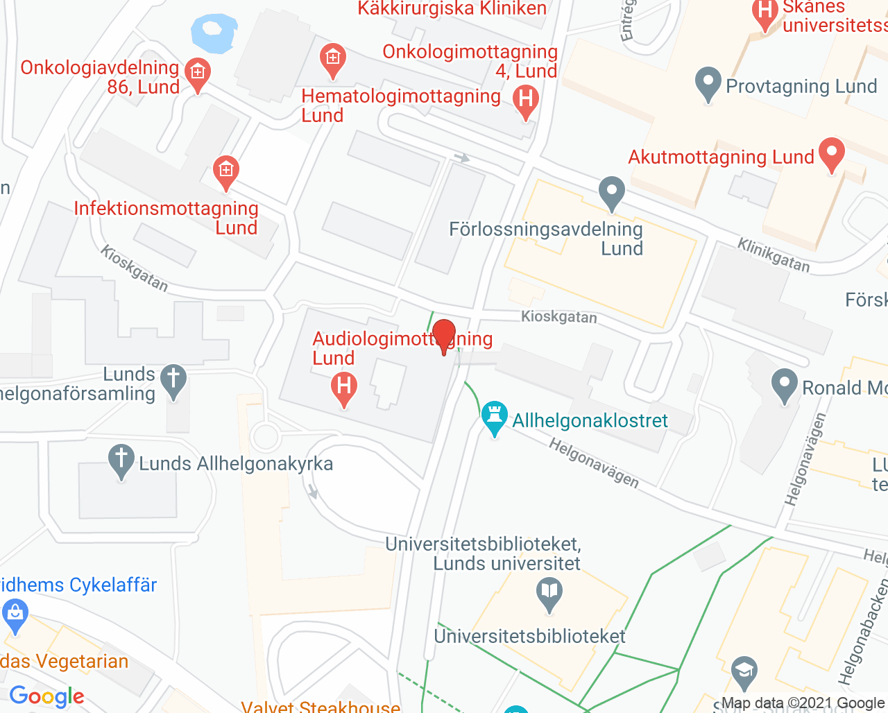 Karta till Öron- näs- och halsmottagning foniatri Lund