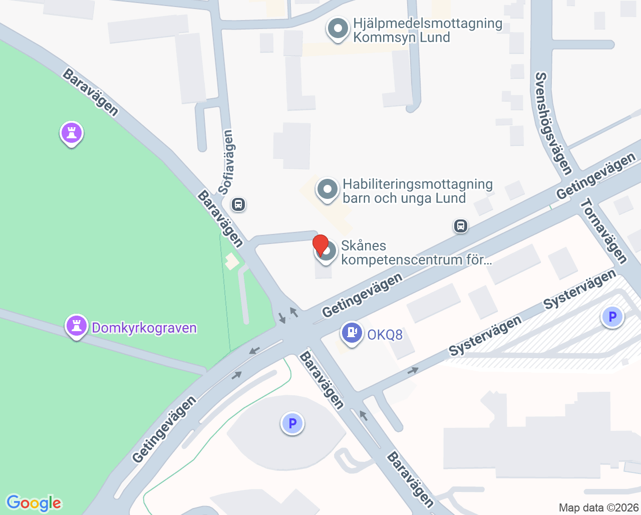 Karta till Skånes kompetenscentrum för elever m dyslexi och dyskalkyli, Lund