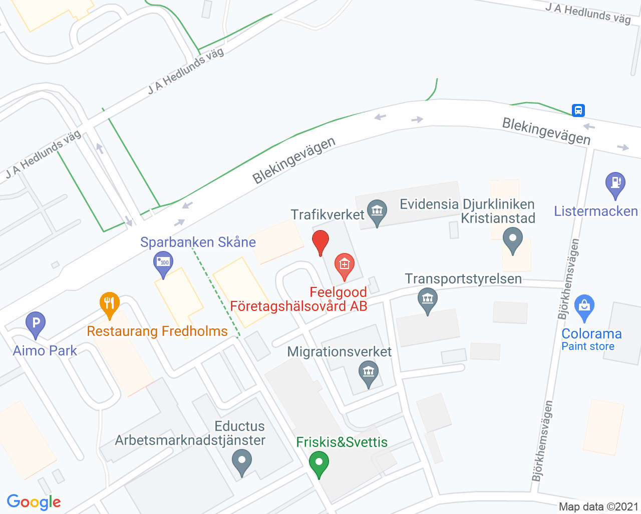 Karta till VE Sjukgymnastikverksamhet Alexander Andersson Kristianstad, Kristianstad