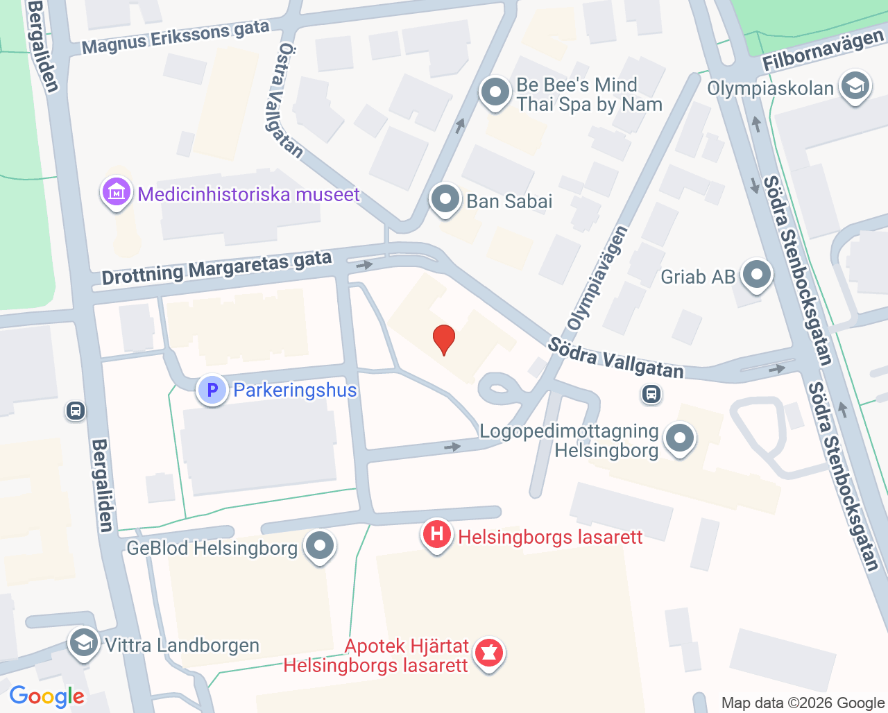 Karta till Habiliteringsmottagning barn och unga Helsingborg