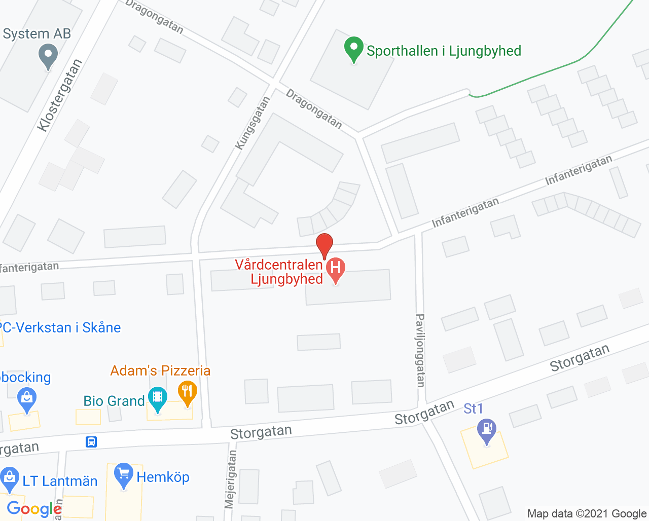 Karta till Tandvården Ljungbyhed, Ljungbyhed