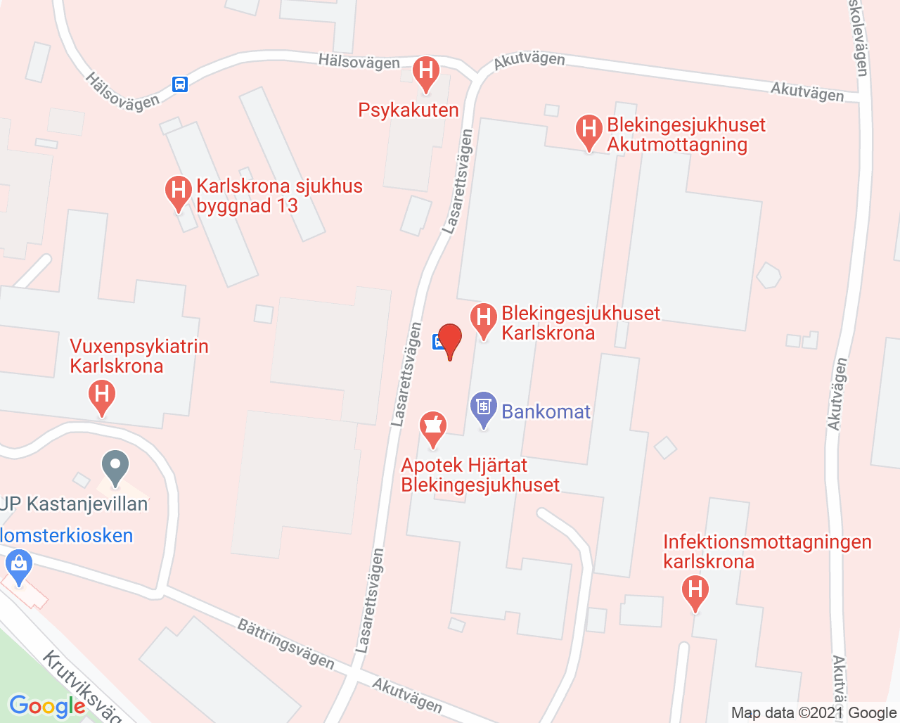 Karta till Sårcentrum Karlskrona