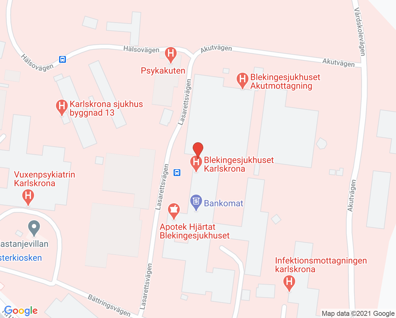 Karta till Thoraxcentrum Pacemakermottagning Karlskrona