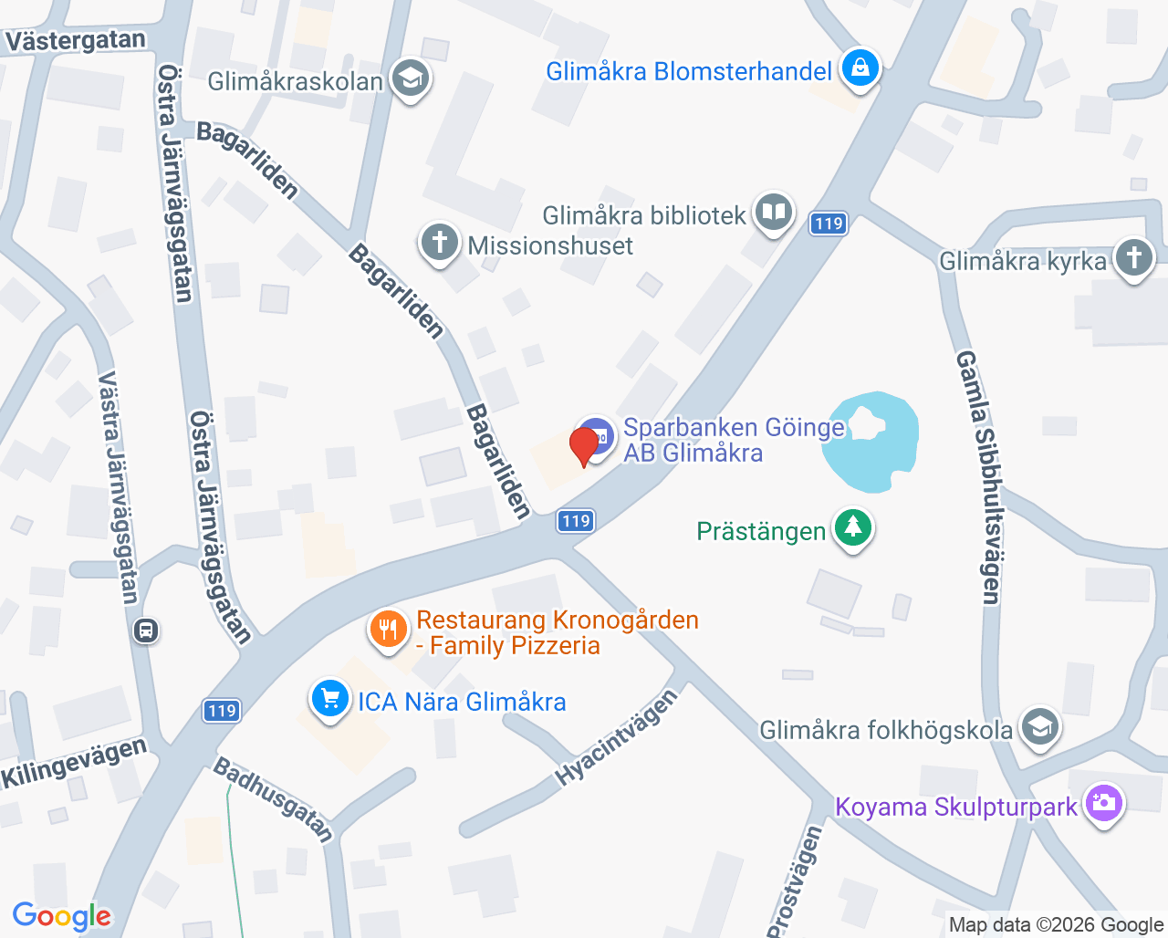Karta till Göinge Privattandvård Glimåkra, Glimåkra