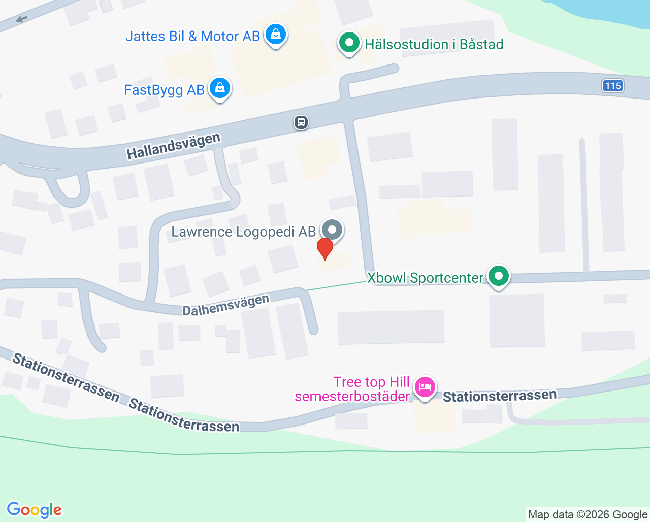 Karta till Logopedimottagning Lawrence Logopedi Båstad, Båstad