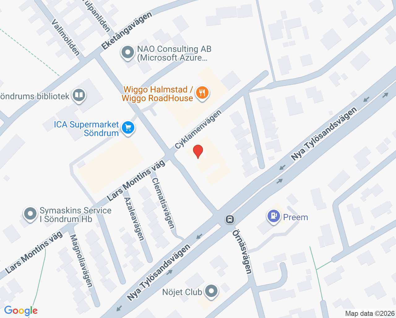 Karta till Psykologmottagningen Viktoriakliniken Söndrum, Halmstad